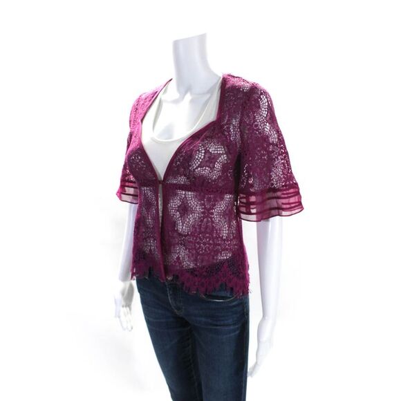Cynthia Cynthia Steffe Womens Lace Half Sleeve One Button Cardigan Purple Size S - Picture 2 of 4